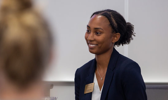 Student Jordan Polk in a classroom