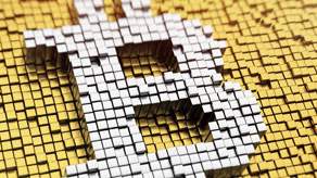 A bitcoin symbol, made from tiny blocks