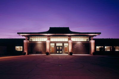 Front of the Henry Center at night