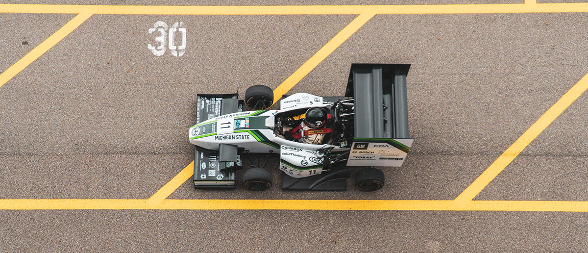 MSU Formula racing car, parked, viewed from above