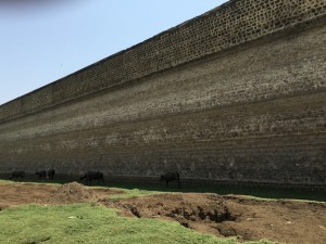 The Bendsura Project is now empty. The white line on the dam wall 20 feet up marks the old water line when the reservoir was flush with water just a few years back