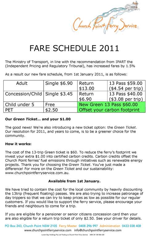 Fare Schedule